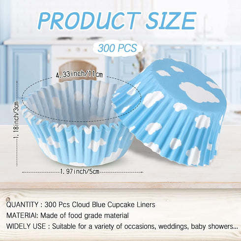 300 count Cloud Blue Cupcake Liners White Light Blue Cupcake Wrappers Paper Blue Muffin Cups Birthday Theme Party Baking Cups Baby Shower Decor Co...