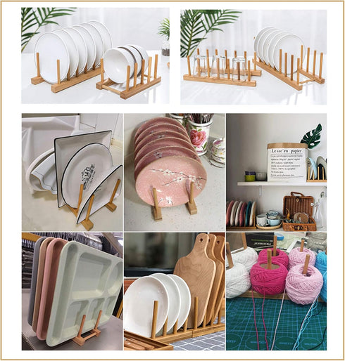 2 Pcs Household Kitchen Natural Bamboo Drain Dish Rack, Multifunctional Cup and Book Storage Rack, 8"(L) x 4.5"(W) x 4.2"(H), 6"(L) x 4.5"(W) x 4....
