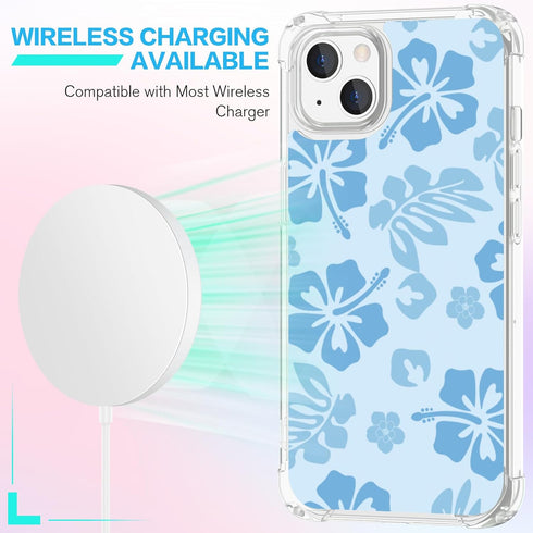 Blue Hibiscus Phone Case Compatible with iPhone 13 6.1 Inch - Shockproof Protective TPU Clear Cute Blue Flower iPhone Case Designed for iPhone 13 ...