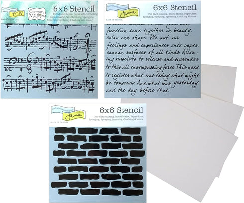 Crafters Workshop Stencils - Brick Stencil, Music Stencil, Script Stencil | Brick Wall Stencil, Music Note Stencil, Script Writing Stencils Templa...