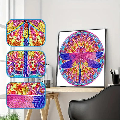 DIZAKIM Diamond Painting DIY 5D special shape rhinestone, flower bush dragonfly, part of diamond crystal diamond painting mandala set 11.8x11.8inc...