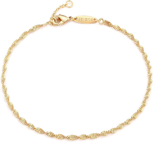 BENEIGE Gold Rope Chain Anklet,14k Gold Plated Dainty Ankle Bracelet Handmade Foot Chain For Women...