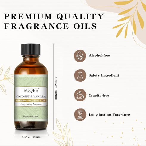 Coconut & Vanilla Fragrance Oils, Premium Essential Oils with Glass Dropper for Diffusers, Candle & Soap Making, Bath Bombs (2.02 Fl oz/60 ml)...