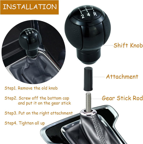 5 Speed Stick Shifter Knob Light PU Leather Gear Handle Car Ball Transmission Lever Head for Most Manual Automotive Vehicle (Black)...