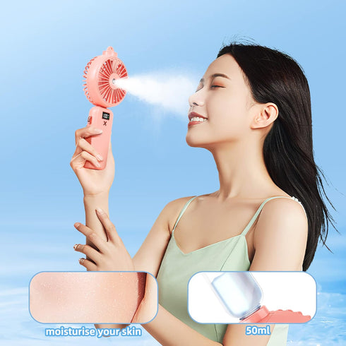 Handheld Fan Portable Misting Fan, Rechargeable Personal Mister Fan with 5 Speeds 3000mAh Battery Operated Fan with Mist, LED Display, 90° Foldabl...