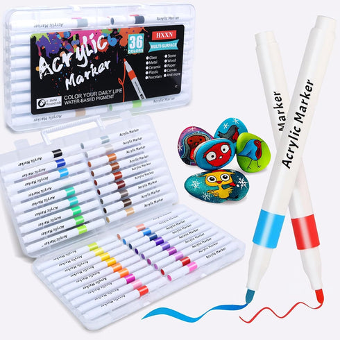 36 Colors Acrylic Paint Pens Markers, Premium Acrylic Paint Pens for Wood, Canvas, Stone, Rock Painting, Glass, Ceramic Surfaces, DIY Crafts Makin...