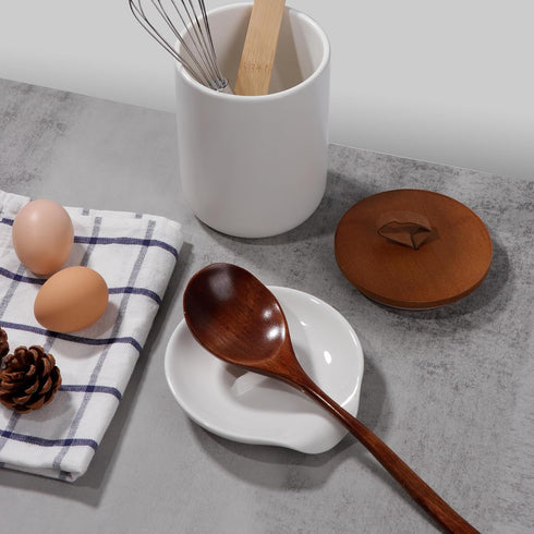Egg Cracker & Spoon Holder, Spoon Rest for Kitchen, Ceramic Spoon Holder for Stove Top, Cooking Spoon Holder,Heat Resistant Utensil Rest for Count...