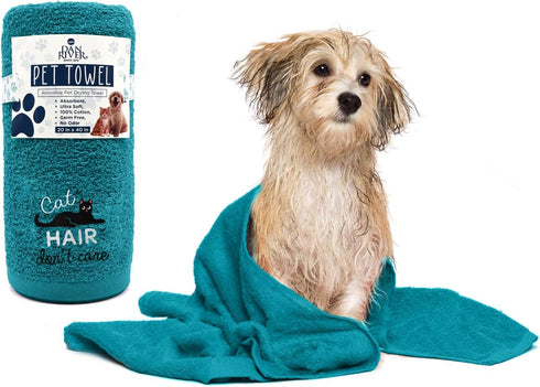 DAN RIVER 100% Cotton Dog Bath Towel Ultra Soft 450 GSM Super Absorbent Quick Drying Paw Embroidered Pattern and Lint-Free Cat, Puppy & Pet Groomi...