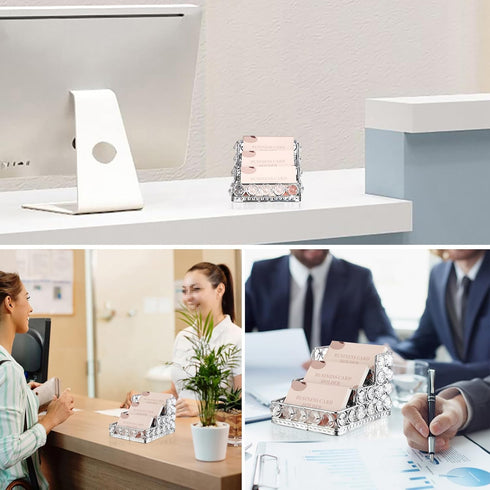 Hipiwe Crystal Business Card Holder 3 Tier Bling Name Cards Office Desk Desktop Table Top Organizer Luxury Mirrored Business Card Display Stand, F...