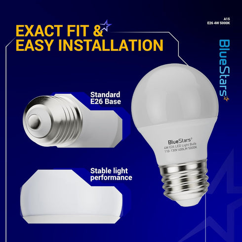 BlueStars A15 LED Refrigerator Light Bulb 4W (40 Watt Equivalent) E26 Base Non-Dimmable 400lm 120V Appliance Bulb, 5000K Daylight, Waterproof for ...