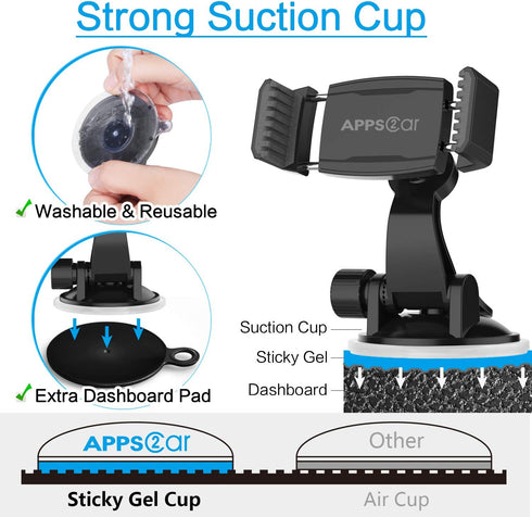 APPS2Car Suction Cup Phone Holder for Car with Adjustable Arm, Low Profile Dashboard Phone Mount Compact Windshield Window Dash Mobile Stand Compa...