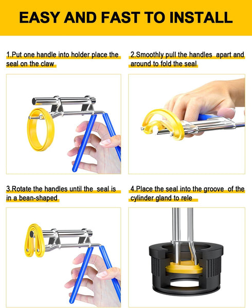 Hydraulic Seal Installation Tools, Hydraulic Cylinder Piston Repair Seal Kit, U-Cup Rod Seal Installation Tool Kits Upgraded Seal Twistor Install ...