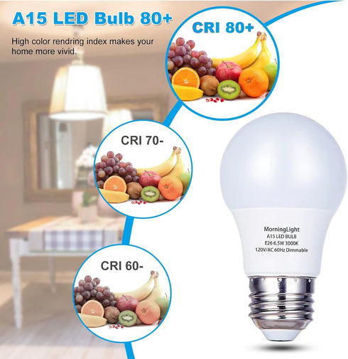 8 Pack A15 LED Bulbs 60W Equivalent, 3000K Soft White, 6.5W Dimmable LED Light Bulb, A15 LED Appliance Light Bulb 6.5W for Ceiling Fan, Home Light...