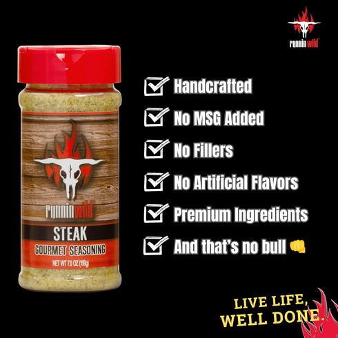 Gourmet Steak Seasoning | No Artificial Flavors, No MSG added | Premium Steak Rub for Steak, Burgers, Brisket and Beef | Runnin’ Wild Foods, 7.0 o...