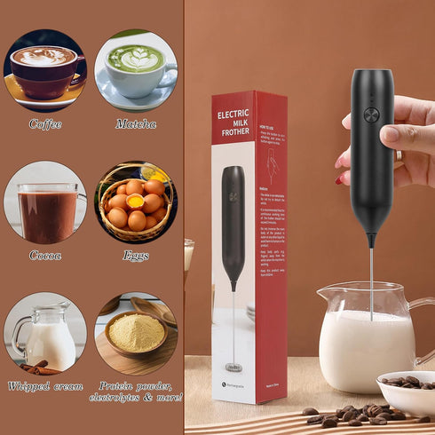 Milk Frother Handheld, Electric Foam Maker with Stainless Steel Whisk Rechargeable Frother Drink Mixer with USB-C Cable for Coffee, Lattes, Cappuc...