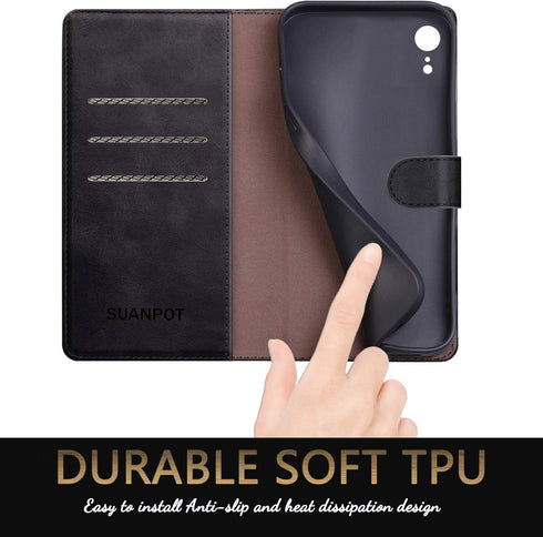 SUANPOT for iPhone XR 6.1 (Non XS 5.8",XS Max 6.7") Leather Wallet case with RFID Blocking Credit Card Holder Flip Folio Book Phone Cover Shockpro...