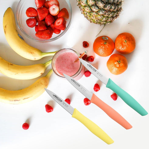 Arcos Paring Knife Set of 3 Pieces 4 Inch Stainless Steel. Colorful Kitchen Knives for Peeling Fruits and Vegetables. Ergonomic Polypropylene Hand...