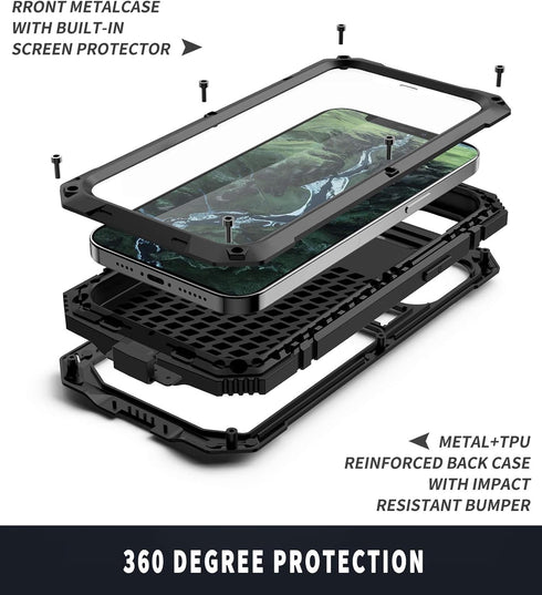 iPhone 12 Pro Max Metal case with Kickstand Built-in Screen Protector Case Sturdy Military Armor Durable Full Body Heavy Duty Shockproof Drop Test...