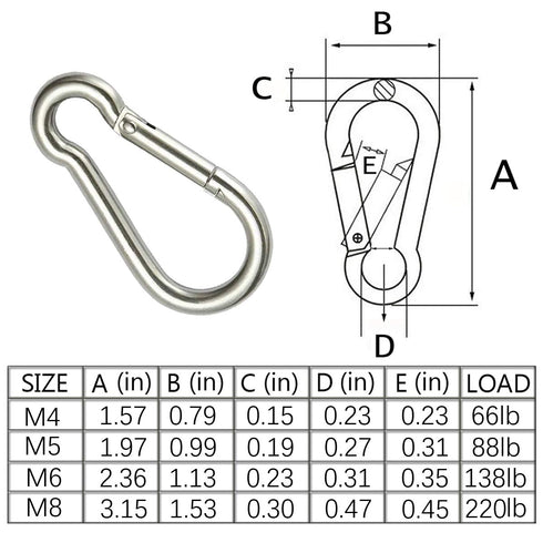MFOREVER Spring Snap Hook 304 Stainless Steel Carabiner Camping Hiking Traveling Fishing...