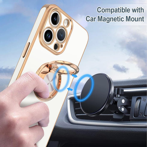 Hython Case for iPhone 15 Pro Case with Ring Stand, 360° Rotatable Ring Holder Magnetic Kickstand, Plating Rose Gold Edge Soft Cover Luxury Protec...