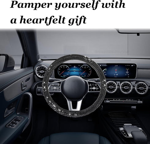 Bling Steering Wheel Cover, Crystal Diamond Steering Wheel Protector for Women Girls, 14-15 Inch Sparkling Rhinestone Decor Accessories, Universal...