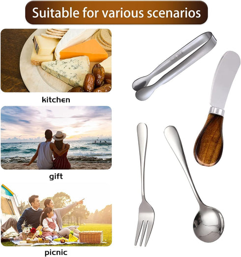 Charcuterie Accessories (14 Pcs), Cheese Spreaders for Charcuterie Board, Mini Serving Spoons, Forks and Mini Serving Tongs - Charcuterie Utensils...
