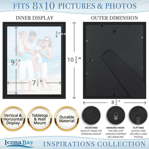 Icona Bay 8x10 Black Picture Frame Beautifully Detailed Molding, Contemporary Picture Frame Set, Wall Mount or Table Top, Inspirations Collection...