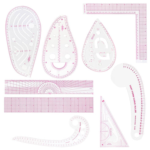 9 Styles Clear Metric Sewing Ruler Set, Plastic Sew French Curve Ruler for Designers, Pattern Maker, Sewing Templates...