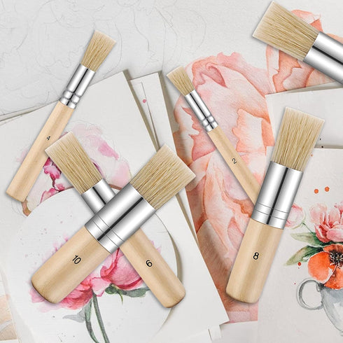 6 Pieces Wooden Bristle Stencil Brushes Set, Multi Size Bristle Painting Brushes Wooden Handle Stencil Brushes for Acrylic Oil Watercolor Painting...