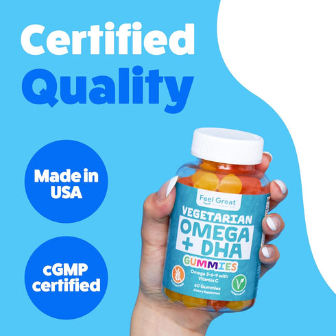 Feel Great Omega & DHA Gummies for Adults Plant Based Omega 3 Fish Oil Alternative | Vegetarian | Vitamin C, Chia, and Omega3, Supports Brain, Imm...