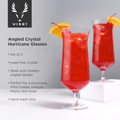 Viski Raye Hurricane Glasses, Perfect for Pina Coladas, Tropical Cocktail Glass, Crystal Glasses Gift set of 2, Clear, 14oz...