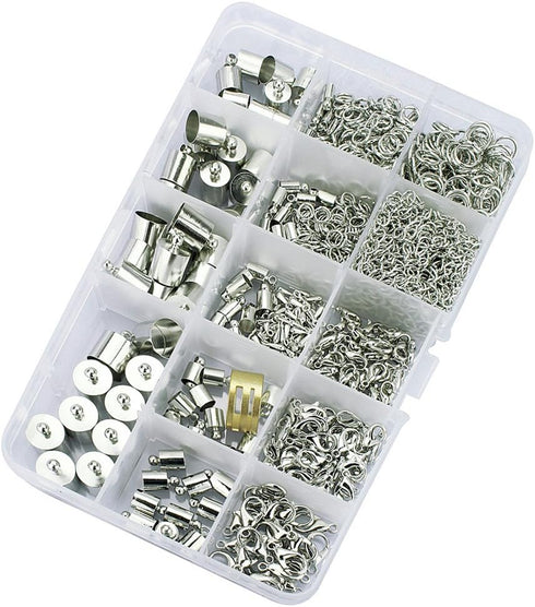 Lollibeads® (1000 Pcs) Silver Plated Barrel Leather Cord Ends Cord End Cap 3mm-12mm, Lobster Clasp 10mm 12mm 14mm,jump ring 5mm-8mm, jump ring ope...
