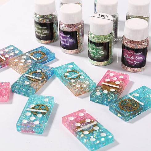 LET'S RESIN Opal Chunky Glitter for Resin, 12 * 10g Craft Glitter Powder for Tumblers/Slime, Iridescent Chameleon Glitter Sequins Festival Decor(E...