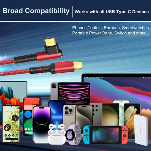OKRAY USB C Cable, 2-Pack 10ft iPhone 15 Charger Cord USB-C to C 90 Degree Right Angle 60W Fast Charging Compatible for iPhone 15 Pro Max Plus, Ma...