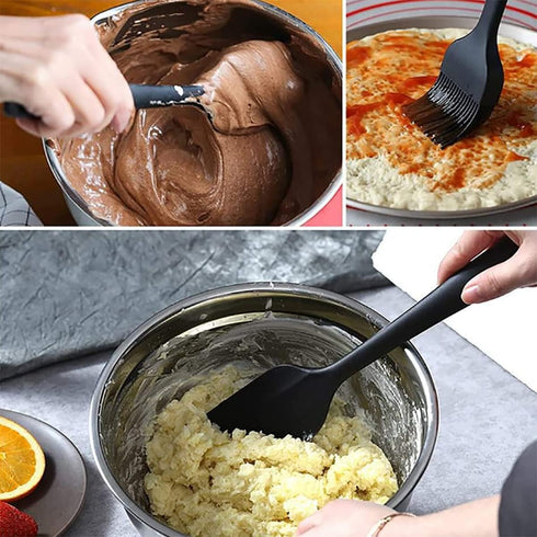 2 Pcs Silicone Spatula Non Stick Silicone Spatula Spoon Brush Kitchen Gadget Set for Cooking Baking and Mixing (Black)...
