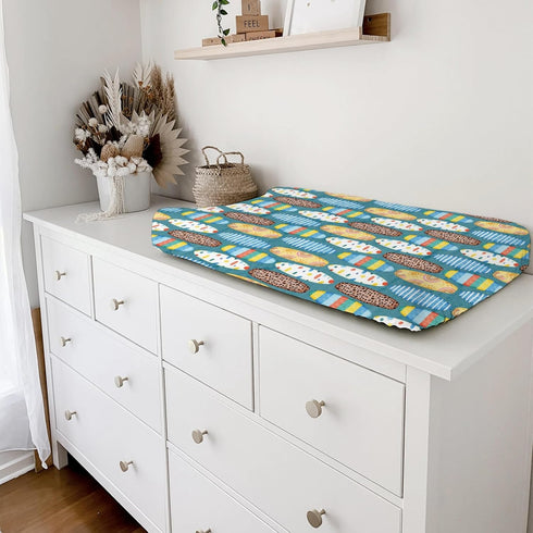 Boho Surfboard Baby Changing Pad Cover Sheets for Baby Boy Girl 32''x16'' Beach Surfing Unisex Fitted Diaper Changing Table Sheets Colorful Surfbo...