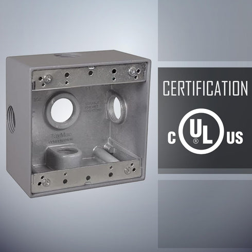 2-Gang Weatherproof Box, Five 3/4 in. Outlets, Side Lug, Gray...