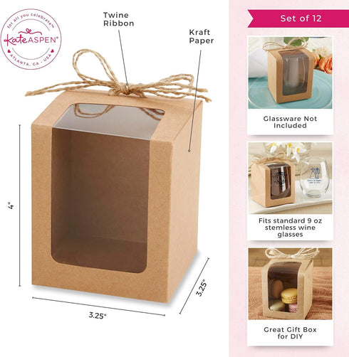 Kate Aspen Kraft Style Display Gift Boxes for Stemless Wine Glass, Wedding/Party Favors, 9-Ounce, Set of 12...