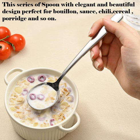 Soup Spoons,Bouillon Spoons SUS 304 Stainless Steel Large,Thick Heavy Duty,Round Spoons,Dishwasher Safe,7.7 x 1.8 Inch Set of 4 (Silver)...