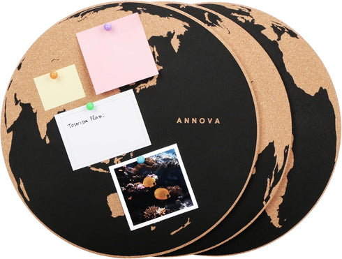 ANNOVA World Map Notice Board 3pcs Pack 12-Inch Cork Memo Board Stick-On Mounting Non-Residue, Pinnable, Pinboard (Cork Brown, 12 Inch)...