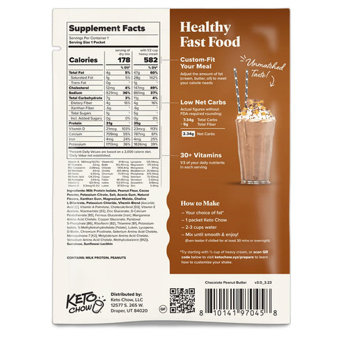 Keto Chow Chocolate Peanut Butter | Keto Meal Replacement Shake Powder | Nutritionally Complete | Low Carb | Delicious Easy Meal Substitute | Prot...
