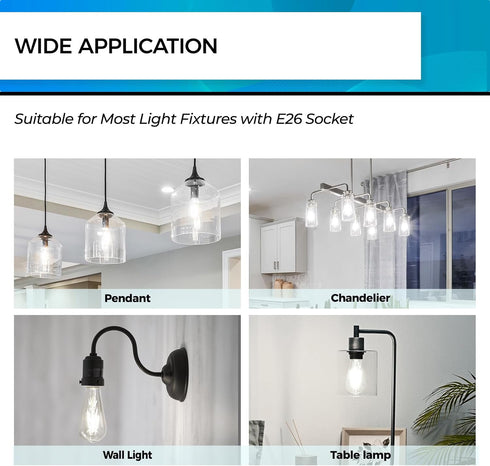 Hizashi LED Edison Bulbs, 6W, Equivalent 60W, Dimmable E26 LED Bulb, Daylight 5000K, 90+ CRI 700 Lumens, ST19 Vintage Light Bulbs, Clear Glass, Pa...