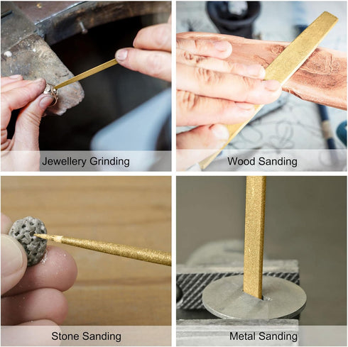 uxcell Diamond Needle Files, 5mm x 180mm Titanium Coated Triangle Files Hand Tool with TPU Handle for Metal Stone Wood 5pcs...