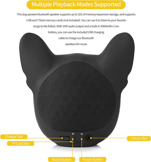 Gugxiom Dog Bluetooth Speaker, BT 5.0 Wireless Bluetooth Speaker, 32G Output Power Rechargeable Dog Speaker, Support USB/T Flash Card Parties...