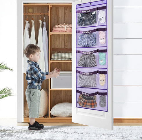 Weekly Kids Clothes Organizer Day of Week School Clothing Storage Monday to Friday Hanging Closet Organizer (PURPLE)...