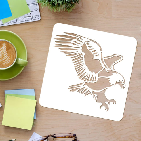 FINGERINSPIRE Eagle Stencil Decoration Template 11.8x11.8 inch Plastic Eagle Drawing Painting Stencils Square Reusable Stencils for Create DIY Eag...