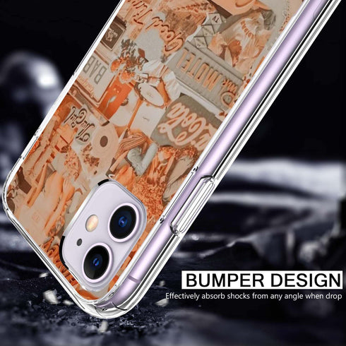 Aesthetic Vintage Collage Pattern Case Compatible with iPhone 11, Peach Collage Pattern TPU Shockproof Protective iPhone 11 case, Wireless Chargin...