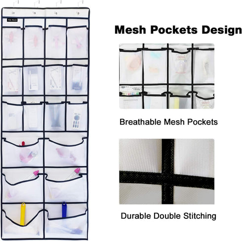 2 Pack Extra Large Hanging Over Door Shoe Organizers, 12 Mesh Pockets + 6 Large Mesh Storage Various Compartments with 8 Hooks Shoes Holder for Cl...