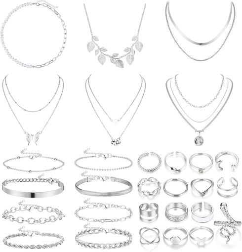 Sanfenly Gold Jewelry Sets for Women Gold Layered Necklaces Chain Bracelets Knuckle Rings Gold Jewelry for Valentine Anniversary Birthday Gift...