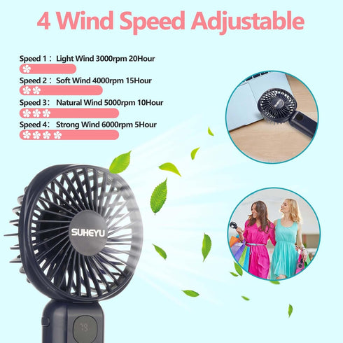Portable Handheld Fan,Small Fan USB Rechargable with 4000mAh Battery as Powerbank, Mini Fan in LED Nightlight, Cooling Personal Fan for Travel, Ou...